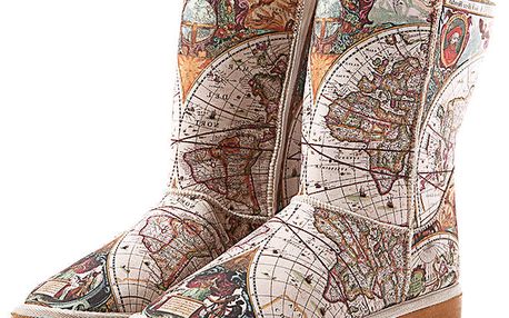 Dámské hnědo-béžové boty Elite Goby s potiskem mapy
