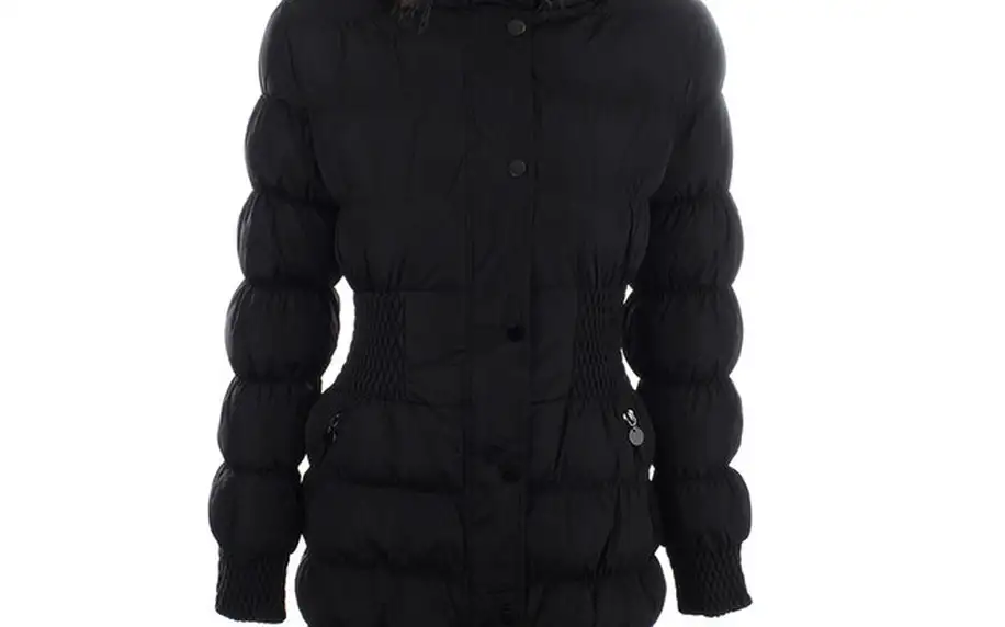 Dámský černý prošívaný kabát s kožíškem Adrexx