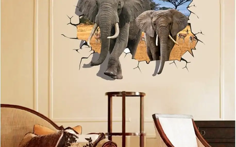 3D samolepka na zeď se slony