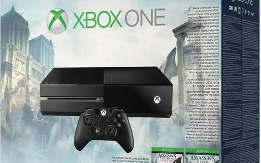Herní konzole Microsoft Xbox One 500GB + Assassin's Creed: Unity + Assassin’s Creed IV: Black Flag