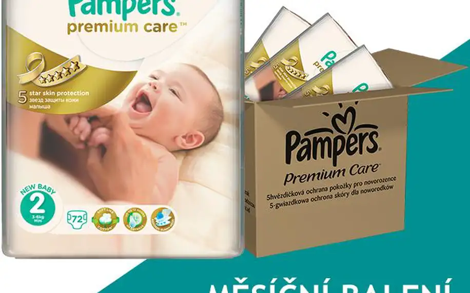 Pampers Premium Care Plenky Velikost 2 (Mini) 3-6 Kg, 216 ks Měsíční Zásoba