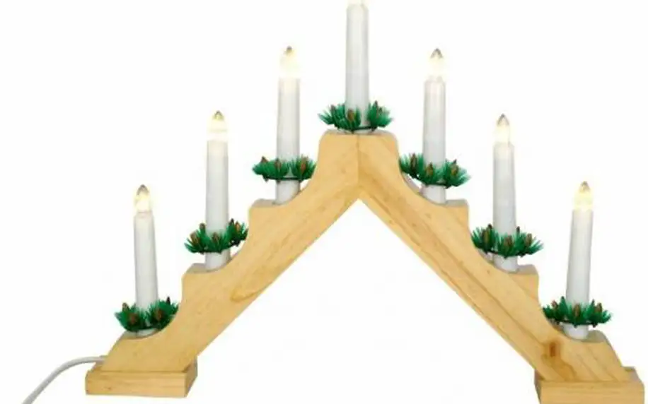 Vánoční dekorace - Klasický dřevěný svícen - 7 LED diod, teple bílé