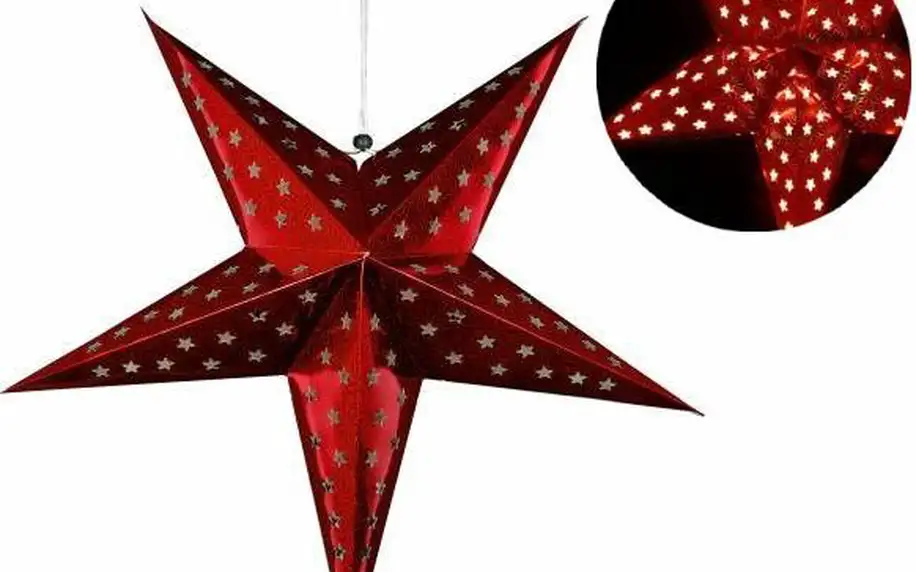 Vánoční dekorace - hvězda s časovačem 60 cm - 10 LED, červená