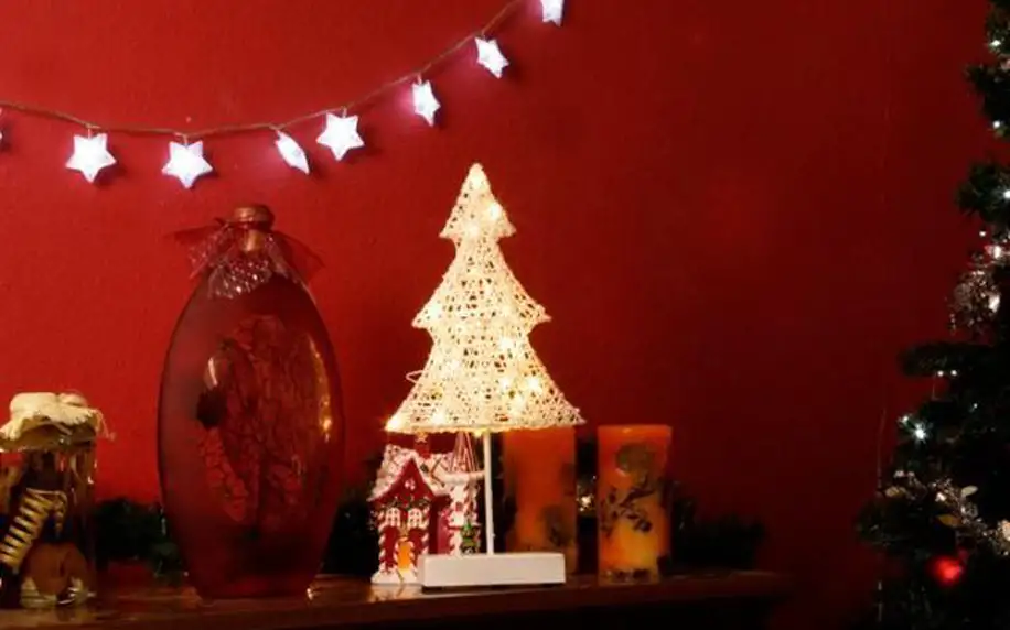 Vánoční dekorace - Svítící stromek ratanového vzhledu - 40 cm, 20 LED