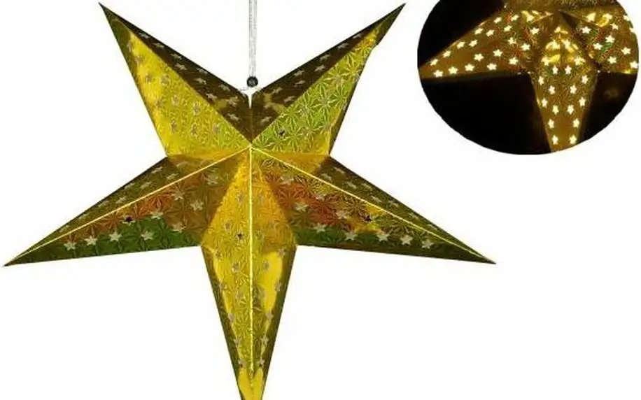 Vánoční dekorace - hvězda s časovačem 60 cm - 10 LED, zlatá