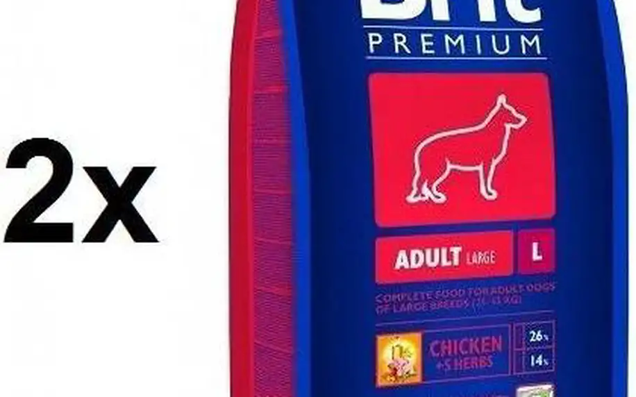 Brit Premium Dog Adult L 2 x 15 + 3 kg ZDARMA
