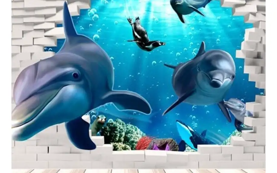 3D samolepka na zeď - delfíni