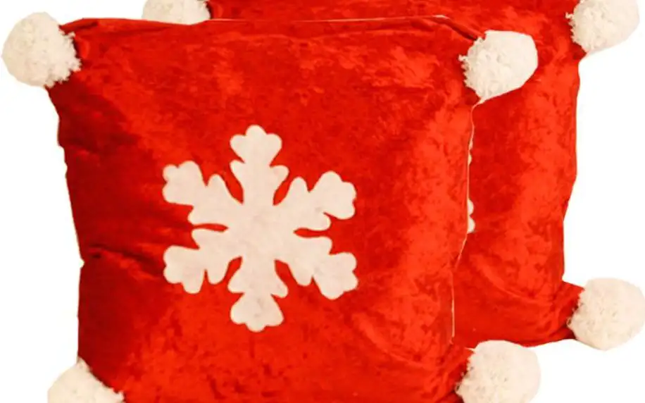 Vánoční potah na polštář - červený s bílou vločkou, 40 x 40 cm