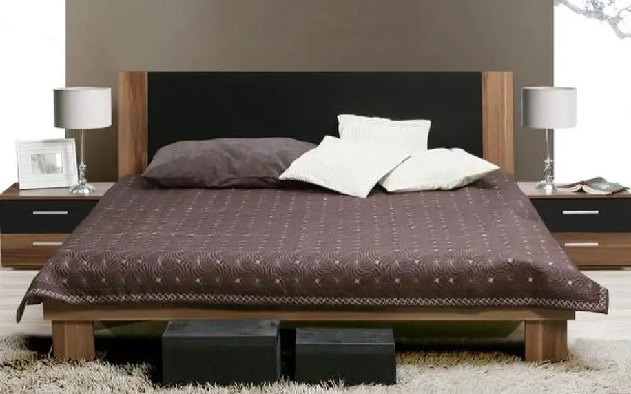 Forte HELEN, postel 180x200 cm s nočními stolky, ořech/černá