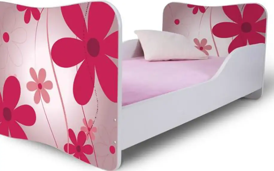 Dětská postel s růžovými květinami - DOPRAVA ZDARMA!