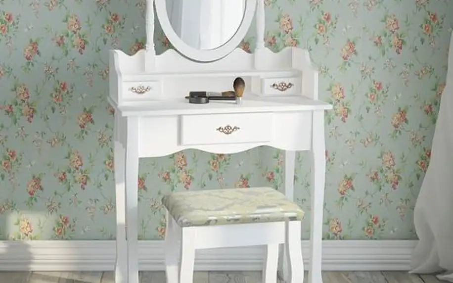 Toaletní stolek se zrcadlem a stoličkou bílý SH5032B