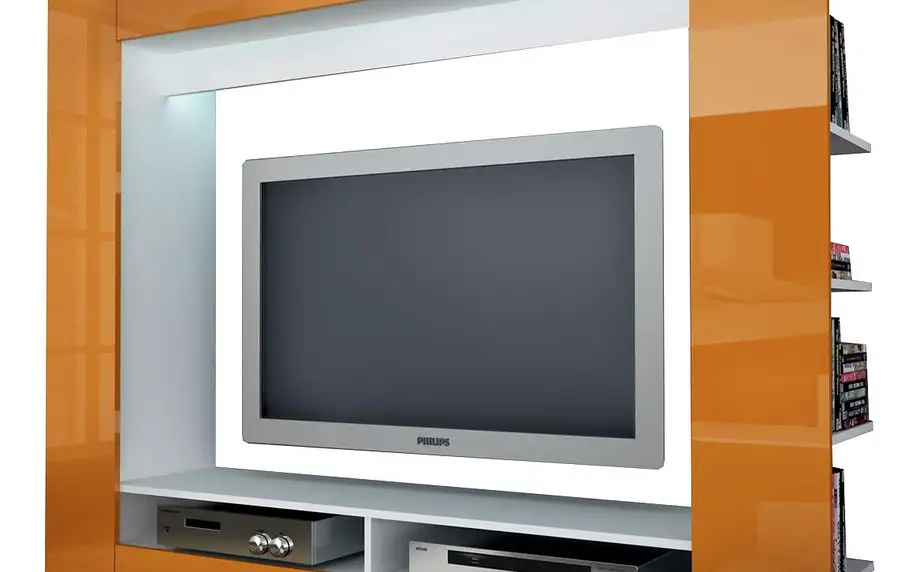 Televizní stěna OLLI bílá / lesklá oranžová