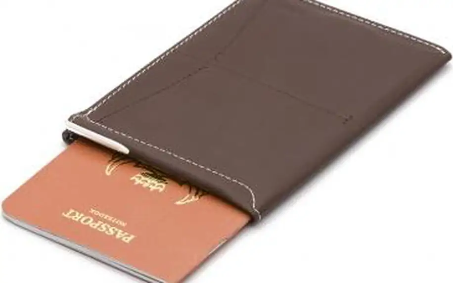 Elegantní pouzdro na pas z kůže s integrovaným perem.