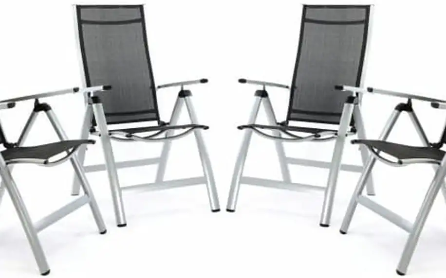 Sada 4 ks luxusních hliníkových extra širokých polohovatelných židlí