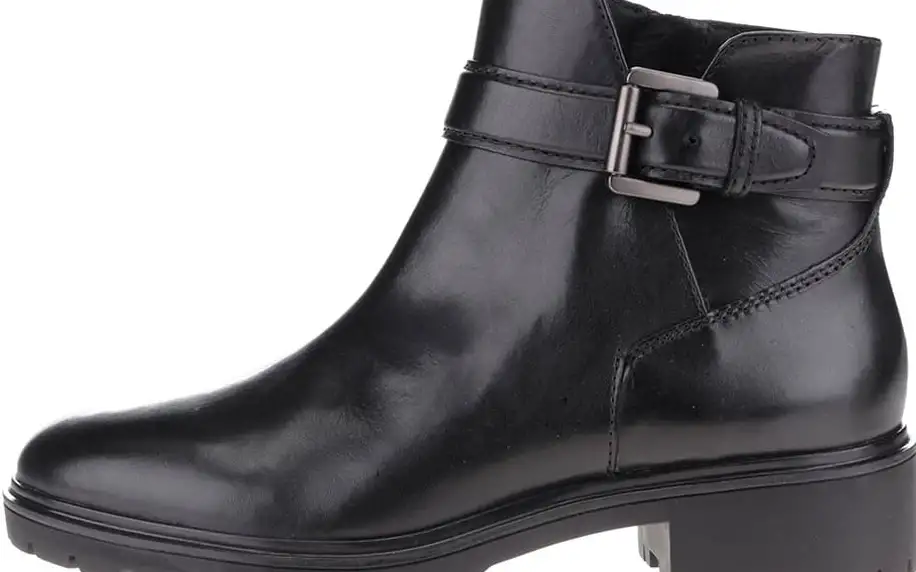 Černé dámské kožené kotníkové boty s přezkou Geox Peaceful