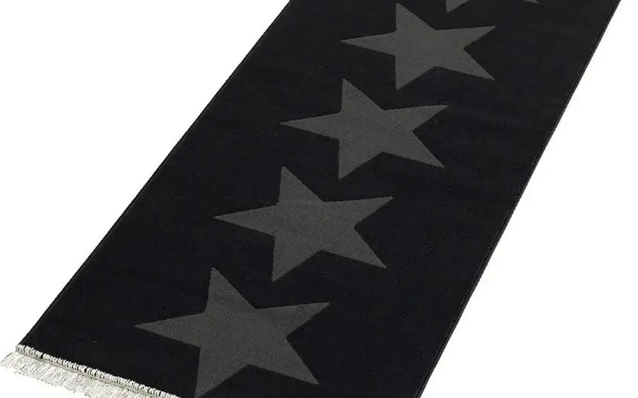 Koberec Fringe - šedé hvězdy, 80x200 cm