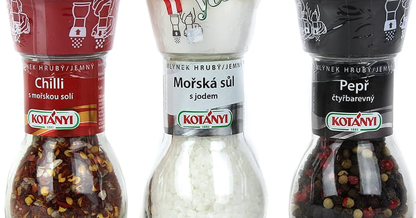 Sada mlýnků sůl, pepř, chilli Kotányi 162 g - Skrz.cz