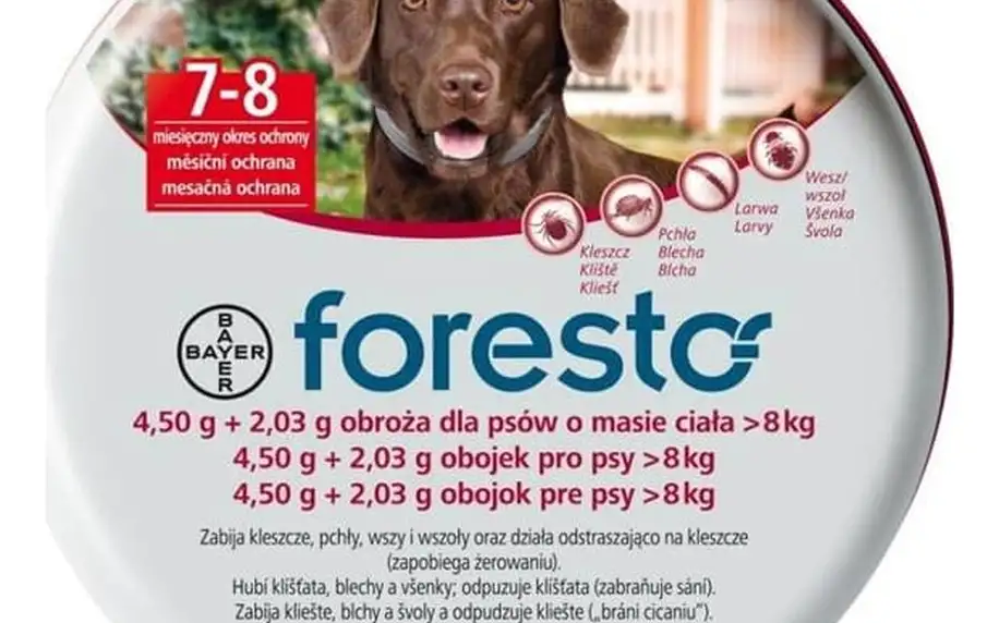 Obojek Bayer Foresto 70 cm pro psy + svítící přívěšek Svítící přívěšek Bayer Foresto kost - červený (zdarma)