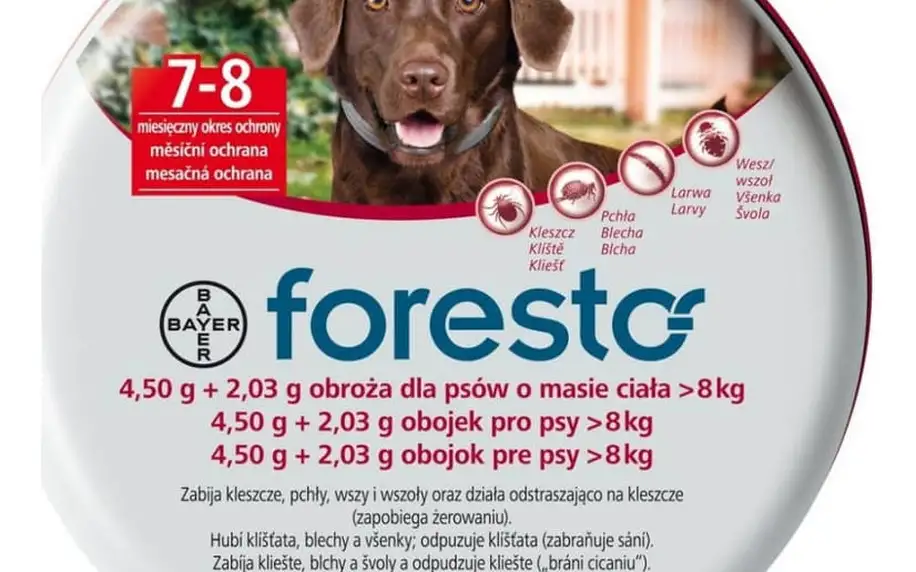 Obojek Bayer Foresto 70 cm pro psy + svítící přívěšek Svítící přívěšek Bayer Foresto kost - červený (zdarma)