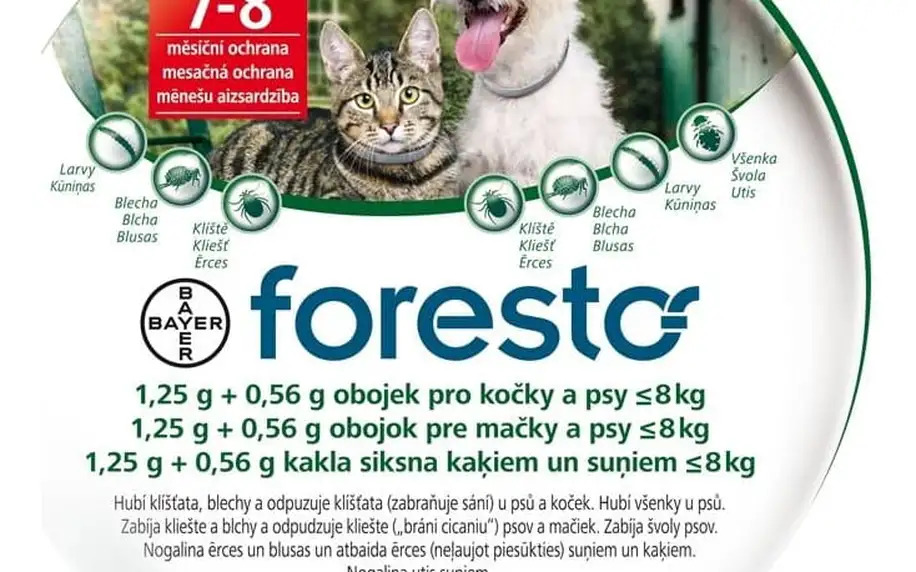 Obojek Bayer Foresto 38 cm pro kočky a malé psy + svítící přívěšek Svítící přívěšek Bayer Foresto kost - červený (zdarma)