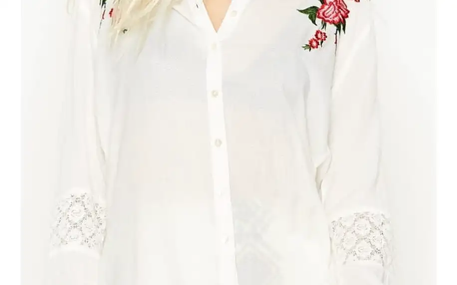 Desigual bílá košile Martina s výšivkami květin - S