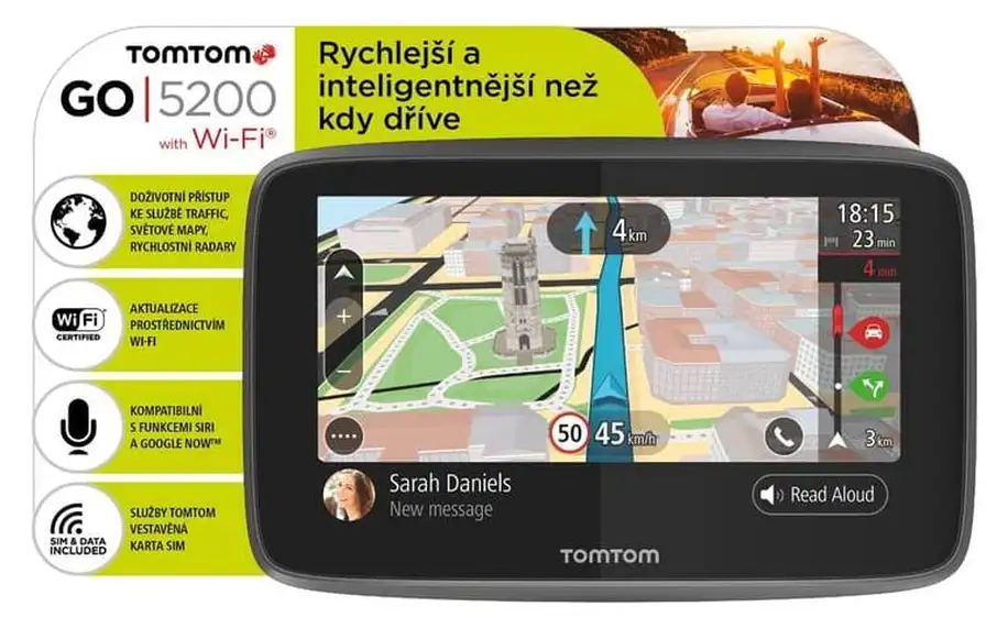 Navigační systém GPS Tomtom GO 5200 World, Wi-Fi, LIFETIME mapy (1PL5.002.01) černá Dron Parrot Rolling Spider, bílý (zdarma) + Doprava zdarma