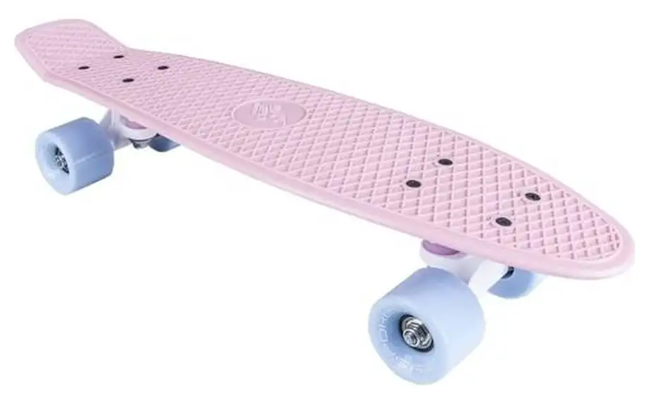 Penny board Spokey CRUISER 22 x 6" 60 x 45 mm růžový, modrá kolečka + Reflexní sada 2 SportTeam (pásek, přívěsek, samolepky) - zelené v hodnotě 58 Kč
