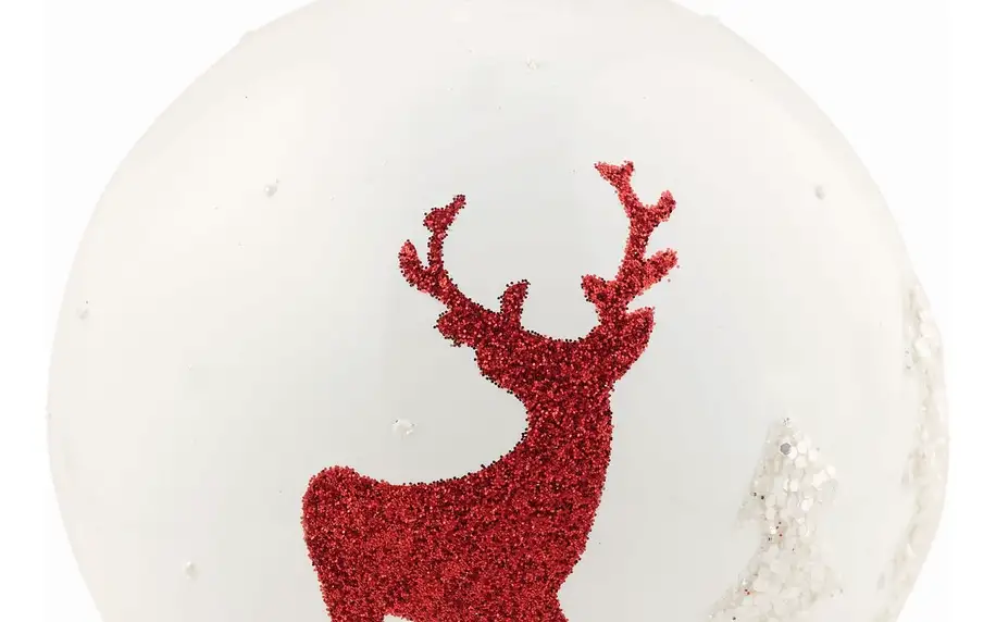GREEN GATE Vánoční baňka Deer, červená barva, bílá barva, sklo