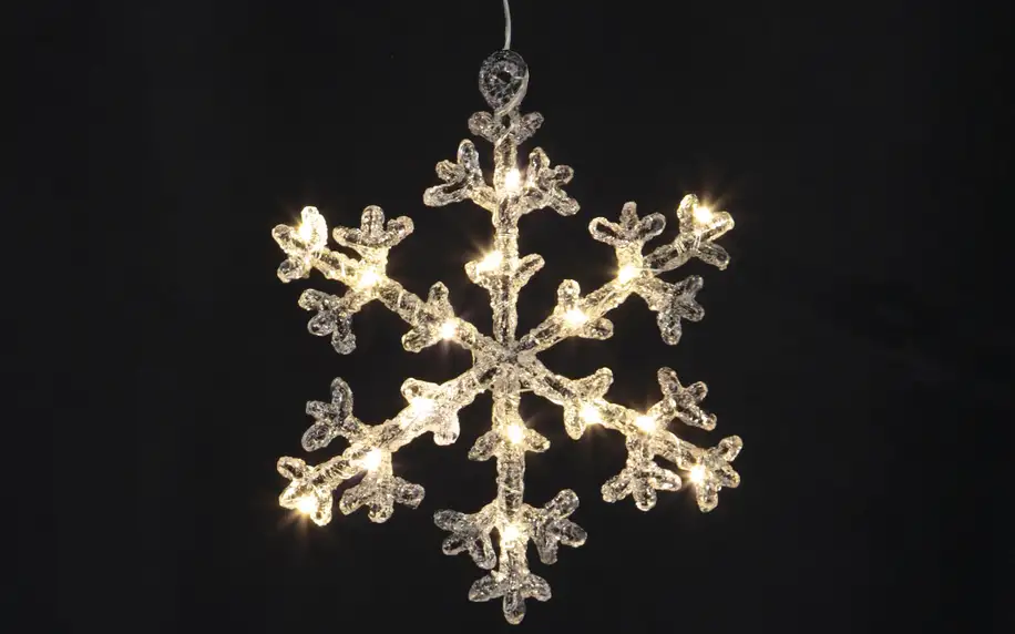 STAR TRADING Dekorativní svítící vločka Icy 19 cm, čirá barva, plast