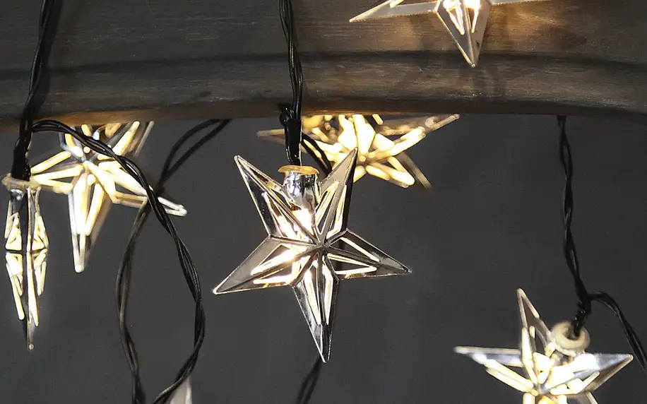 STAR TRADING Světelný LED řetěz s hvězdičkami Starling, stříbrná barva, kov, plast