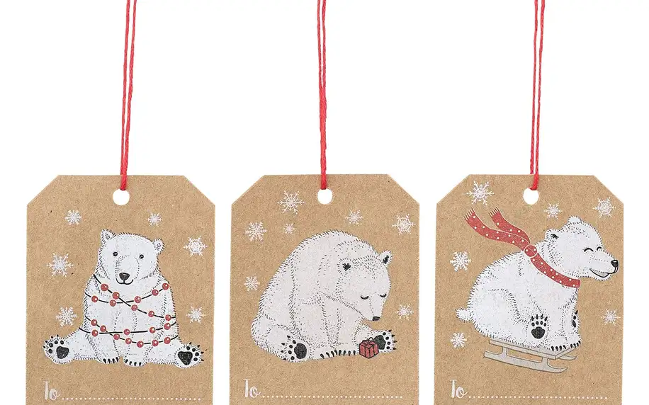Bloomingville Vánoční dárkové štítky Bear - 6ks, hnědá barva, papír