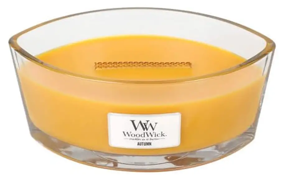 WoodWick Vonná svíčka WoodWick - Podzim 454 g, oranžová barva, sklo, dřevo