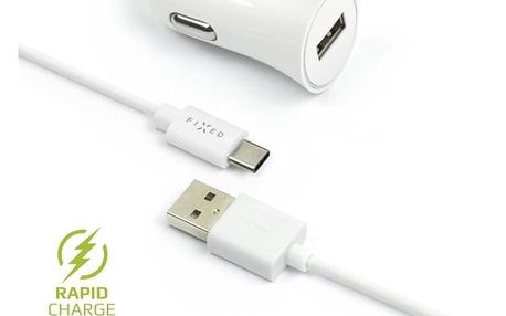 Adaptér do auta FIXED 1x USB, 2,4A + USB-C kabel bílý (FIXCC-UC-WH)