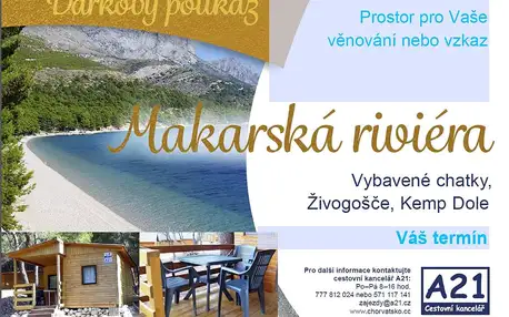 Chorvatsko levně Makarská riviéra, Živogošče, vybavené cha..., Živogošće