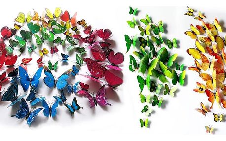 Sady 12 magnetických a nalepovacích 3D motýlků