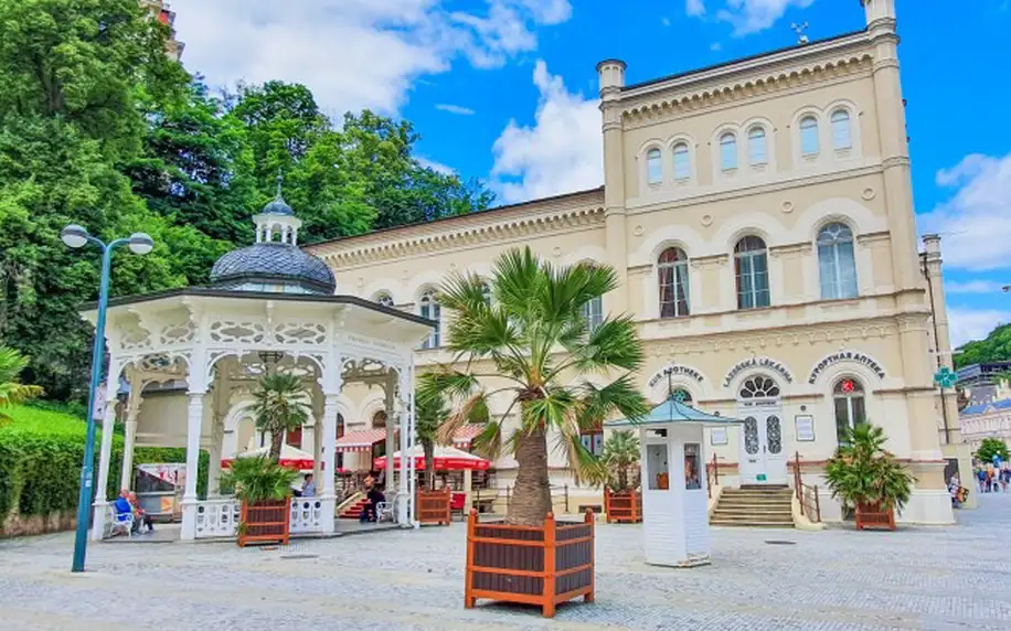 Karlovy Vary naproti Mlýnské kolonádě v Hotelu Petr *** se vstupem do Alžbětiných lázní, snídaní a oplatkami