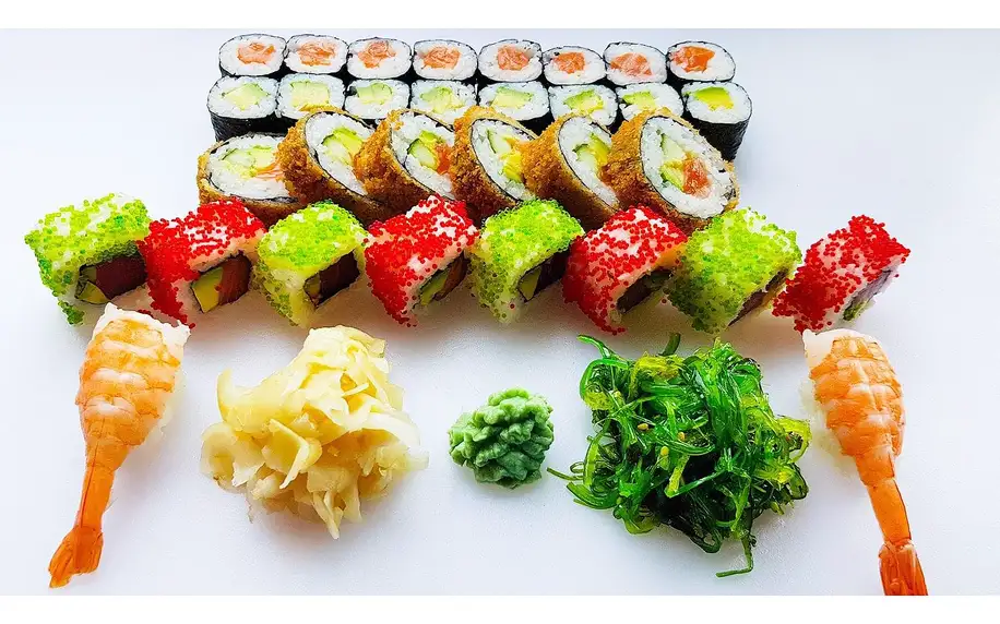 Sushi sety s 32 až 53 ks: maki, nigiri i tempura