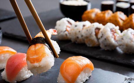 Set 40–68 ks sushi: rolky s lososem, krabem i vege