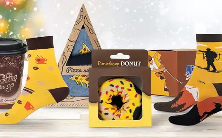 Ponožky ve stylové krabičce: donut, kafe i pizza