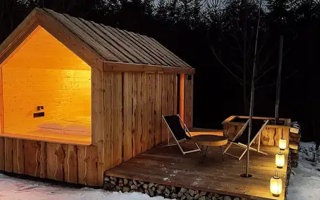 Tiny house na Vysočině s vyhřívaným koupacím sudem