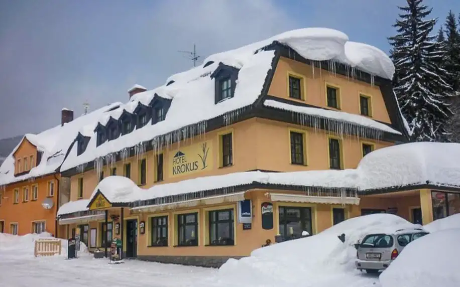 Pec pod Sněžkou: Pobyt v Hotelu Krokus *** se snídaní či polopenzí, welcome drinkem a lahví vína + sauna