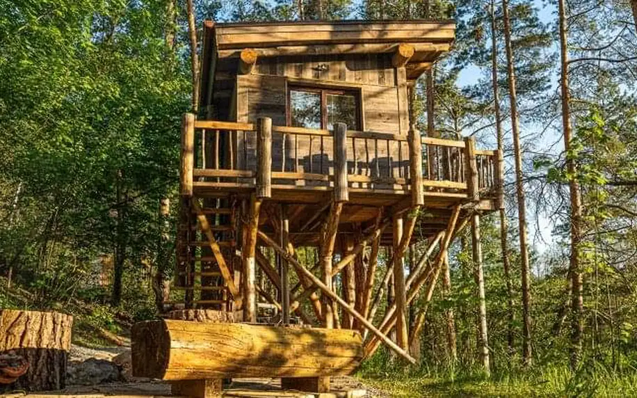 Netradiční pobyt v přírodě nedaleko Třebíče: Unikátní dům na stromě Treehouse Sokolí vč. snídaňového balíčku