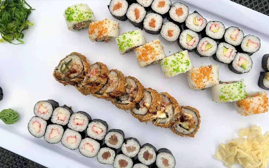 Sushi sety s 63 až 106 ks: maki, nigiri i tempura
