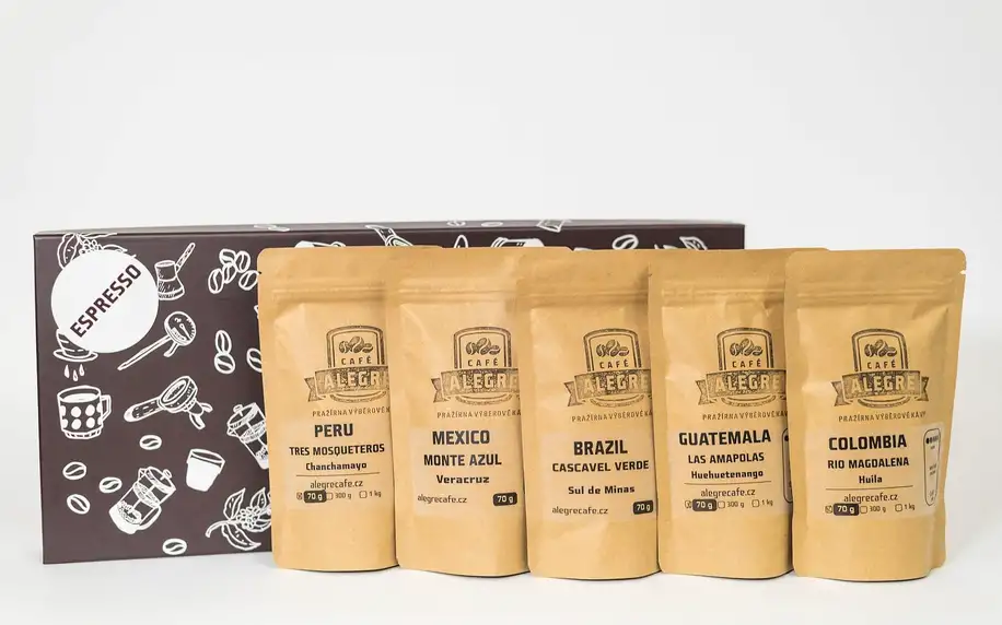 Degustační sety 5 druhů kávy: na espresso či filtr