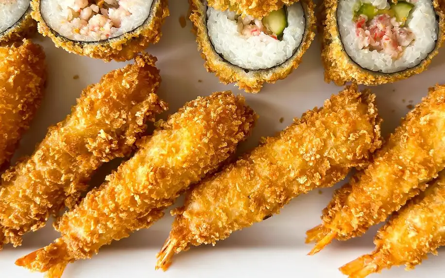 Tempura sushi: až 57 ks s lososem, krevetami a krabem