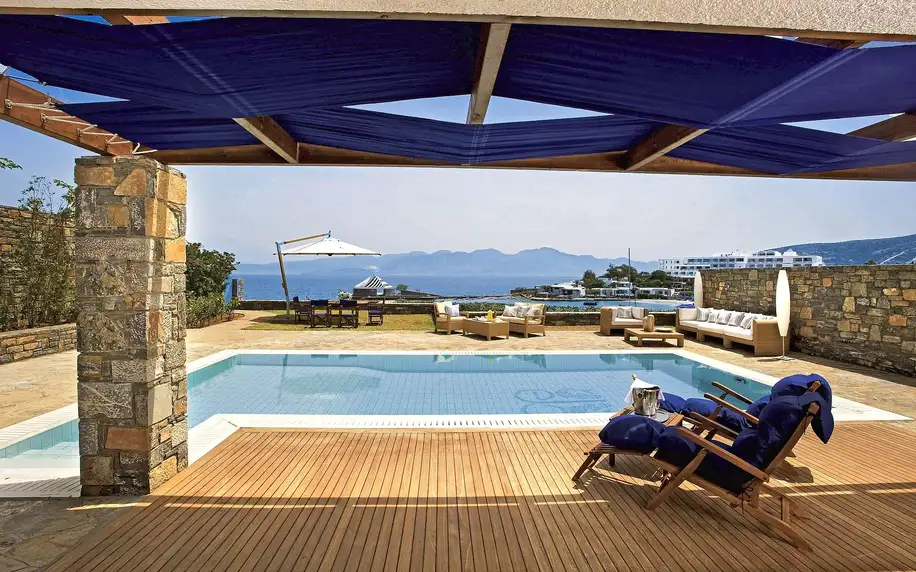 Elounda Beach Hotel & Villas, Kréta, Dvoulůžkový pokoj Deluxe s výhledem na moře, letecky, polopenze