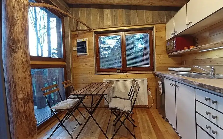 Unikátní pobyt se snídaní v komfortním Treehouse Sokolí v korunách borového lesa u Třebíče pro 2 osoby